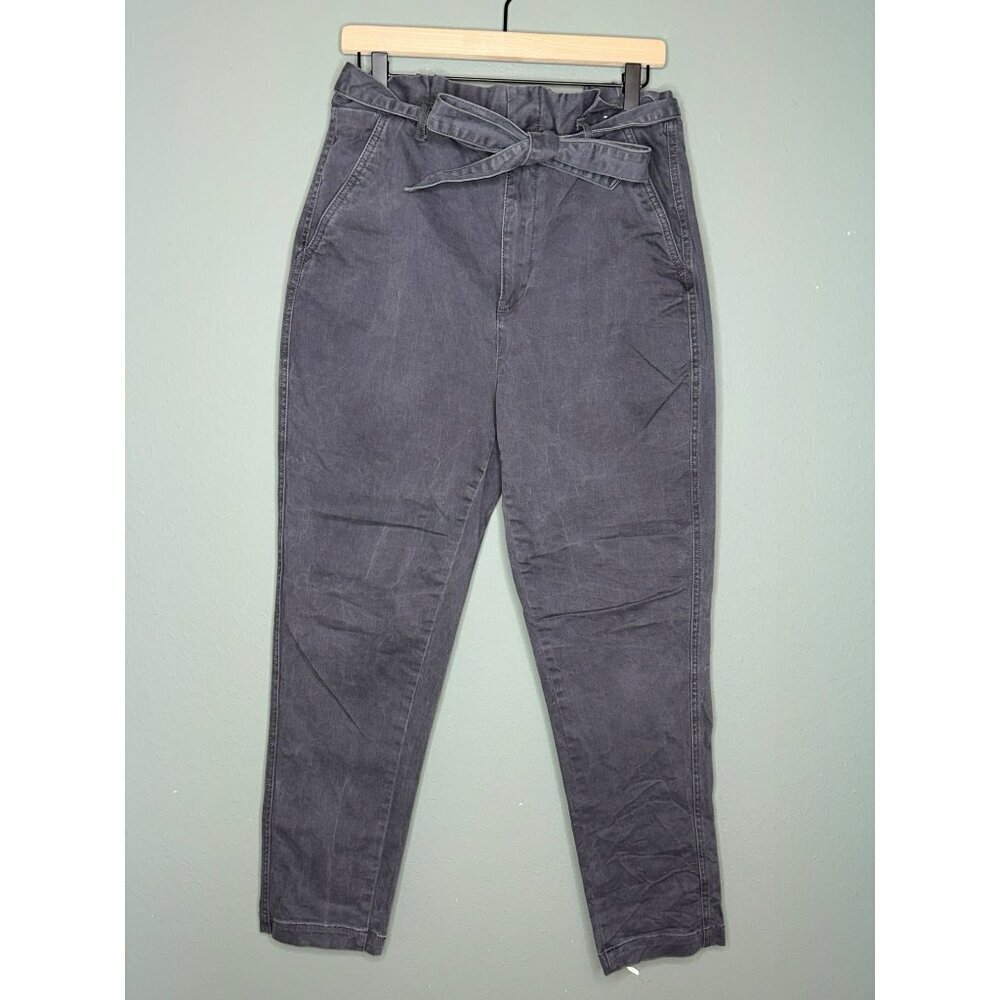 Express Women's 10 R Paper Bag Twill Taper Leg Ultra High Rise Gray Belted Pants